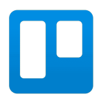 A logo featuring a blue rectangle with two white rectangles inside it, representing a Trello board. The word Trello is written to the right of the icon